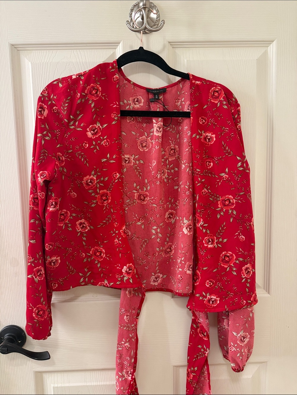 Dynamite Red Floral Tie-Front Blouse